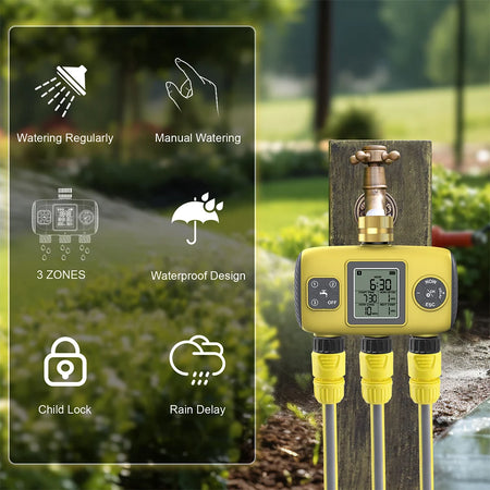 1/3 Zone Automatic Irrigation Water Timer &ndash; Smart Schedule
