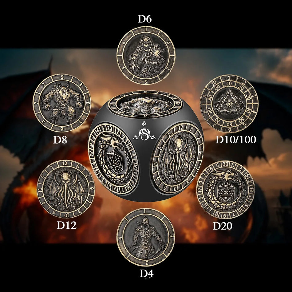 Metallilised 6-küljelised pöörlevad kuuli mängud DND ja Cthulhu RPG lauamängude jaoks