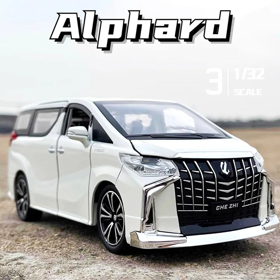 Mașină de jucărie din metal turnat Alphard Land Cruiser cu caroserie din aliaj, cu retragere, lumină și sunet.