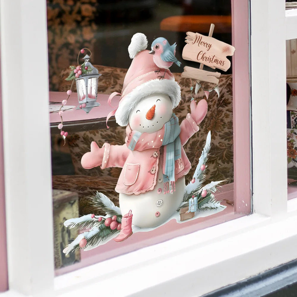 Pink Clothes Snowman Wall Sticker for Festive Home Decor