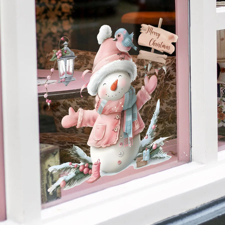 Pink Clothes Snowman Wall Sticker for Festive Home Decor