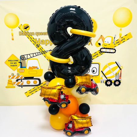 31pcs/set, 32inch Construction Theme Age Number Truck ExcavatorTower With Black Balloon Birthday Party Decorations Supplies 8 years old / 32inch / excavator