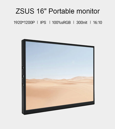 ZSUS 16" Portable Monitor - 1200P IPS Screen for Gaming &amp; Travel