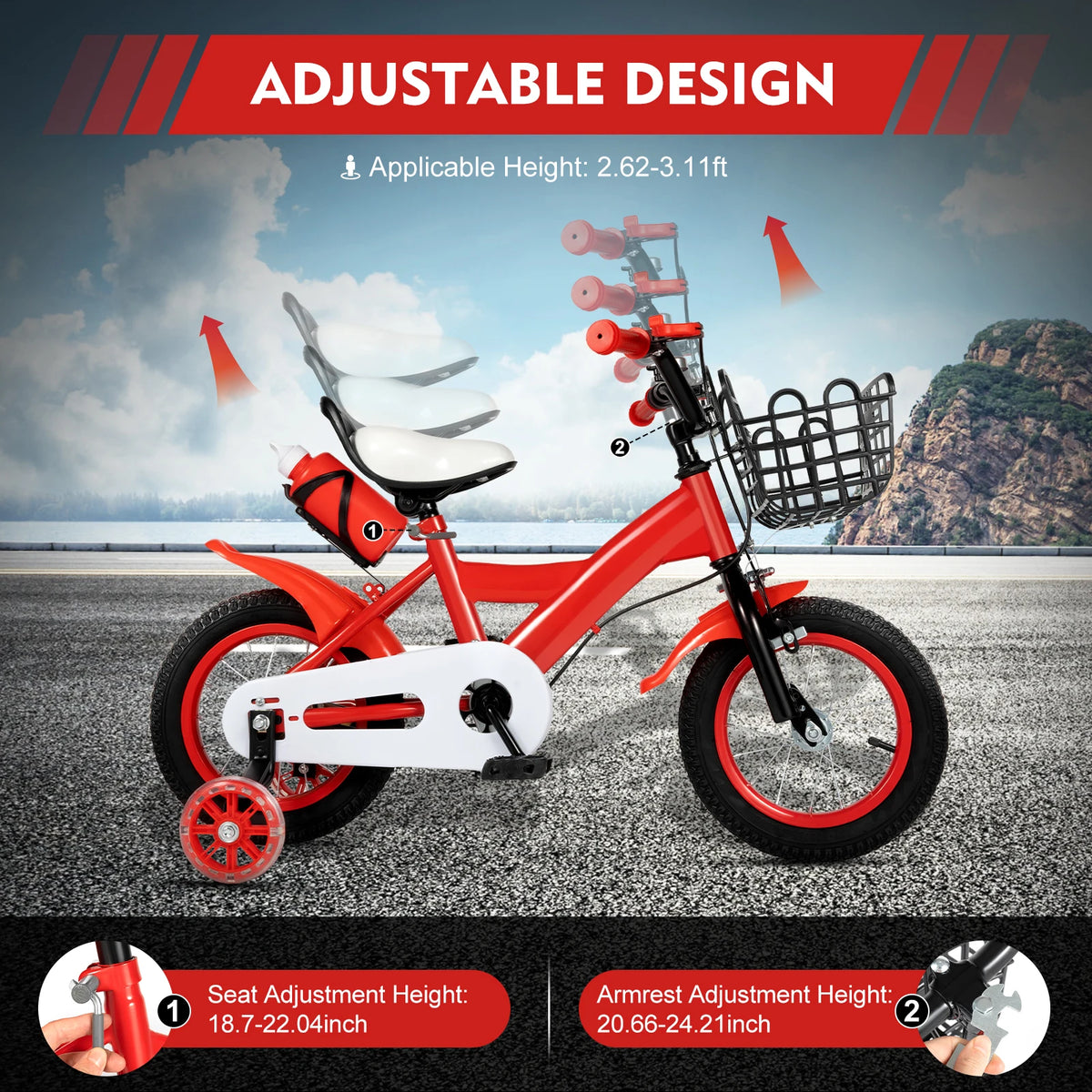 Children Toddler Bike With Basket &ndash; Adjustable Height