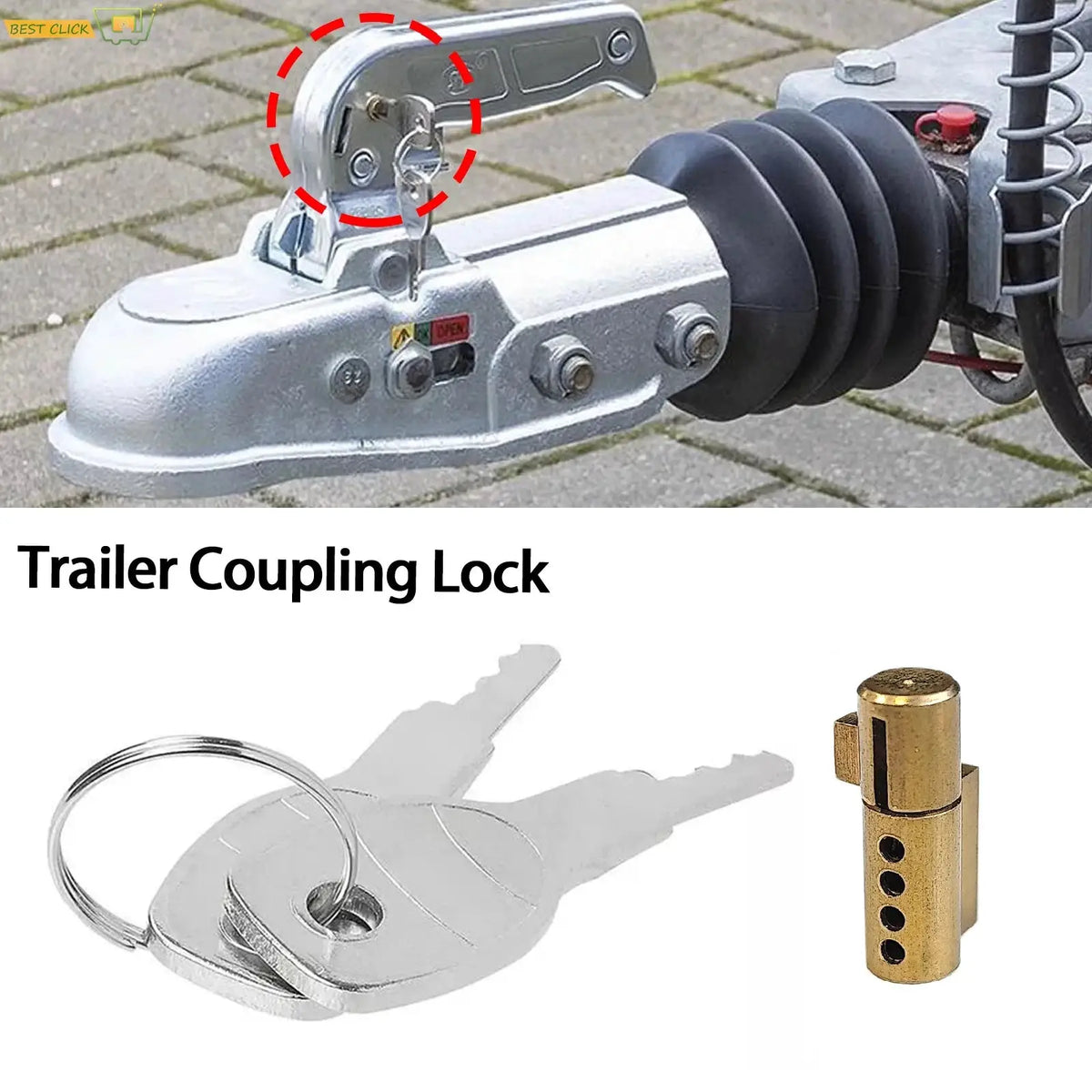 Anti-Theft Trailer Coupling Hitch Lock Insertable Security for Pressed Coupler Heads Caravans RVs with 2 Keys Accessory Part by InterCyprus Trading Ltd