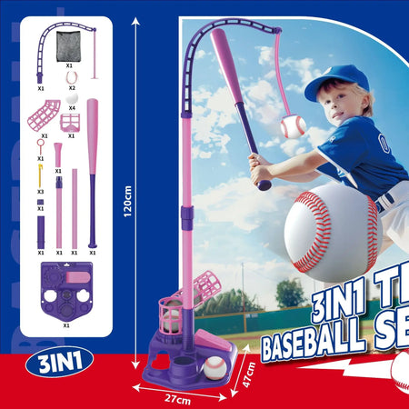 3In1 Kids Baseball Toy Set &ndash; Auto Launcher With Height Adjust light red