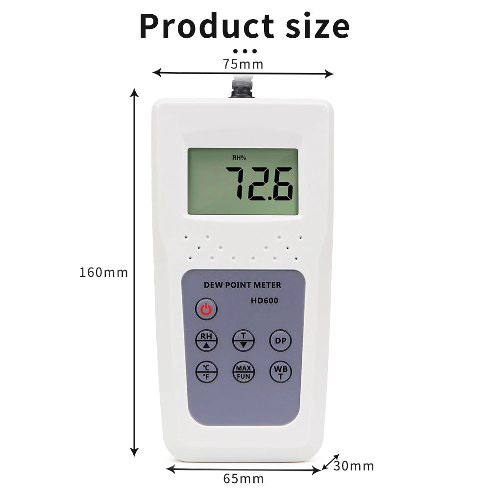 HD600 Handheld Dew Point Meter &ndash; Backlight Display