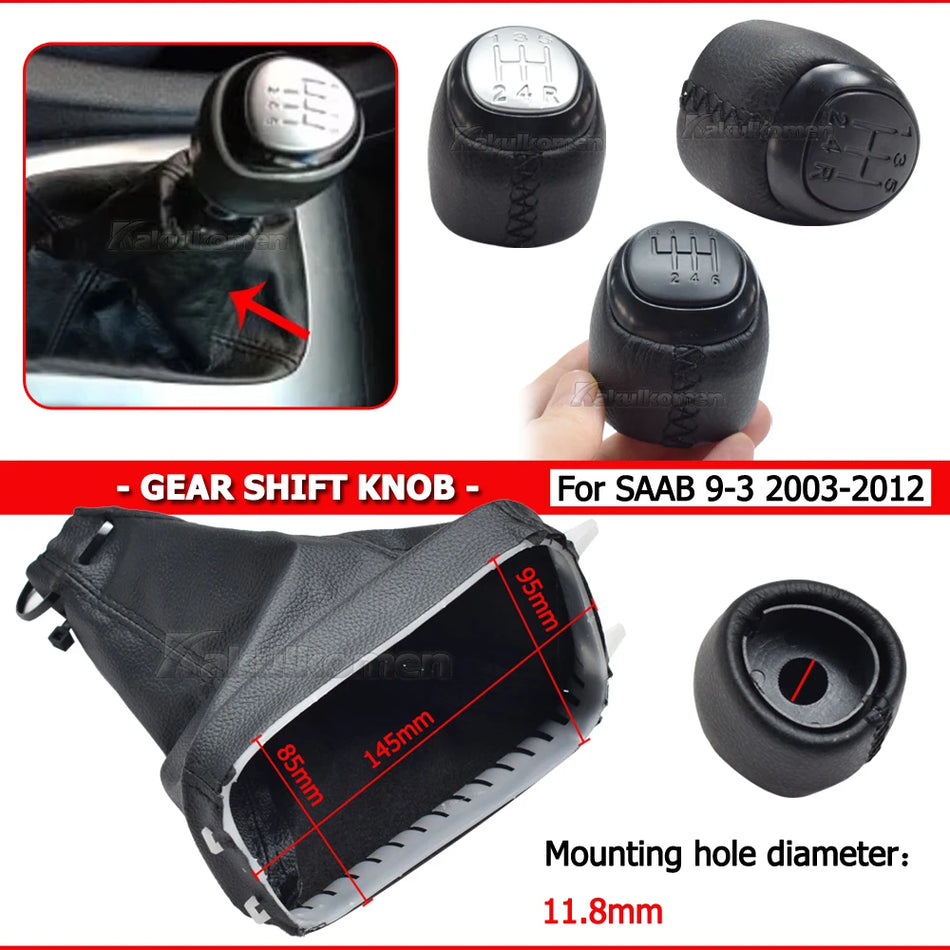 Mânere de schimbător de viteze din piele negre pentru SAAB 93 9-3 SS 2003-2012