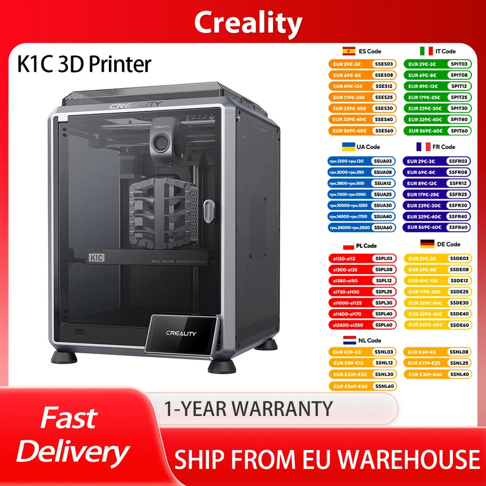 Impresora 3D Creality K1C con cámara AI, velocidad máxima de 600mm/s, boquilla de cambio rápido, extrusor totalmente metálico, filtro de aire