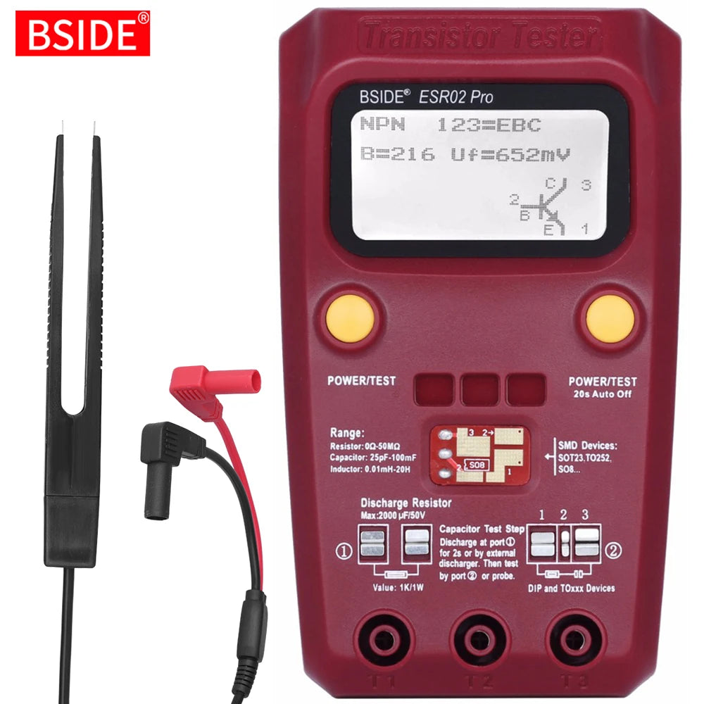 BSIDE ESR02 Pro Transistor Tester &ndash; Multi-Function Digital Component Analyzer