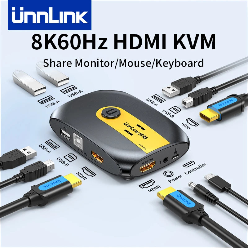 Unnlink HDMI KVM Switch &ndash; 8K 60Hz Ultra High Definition Video Sharing