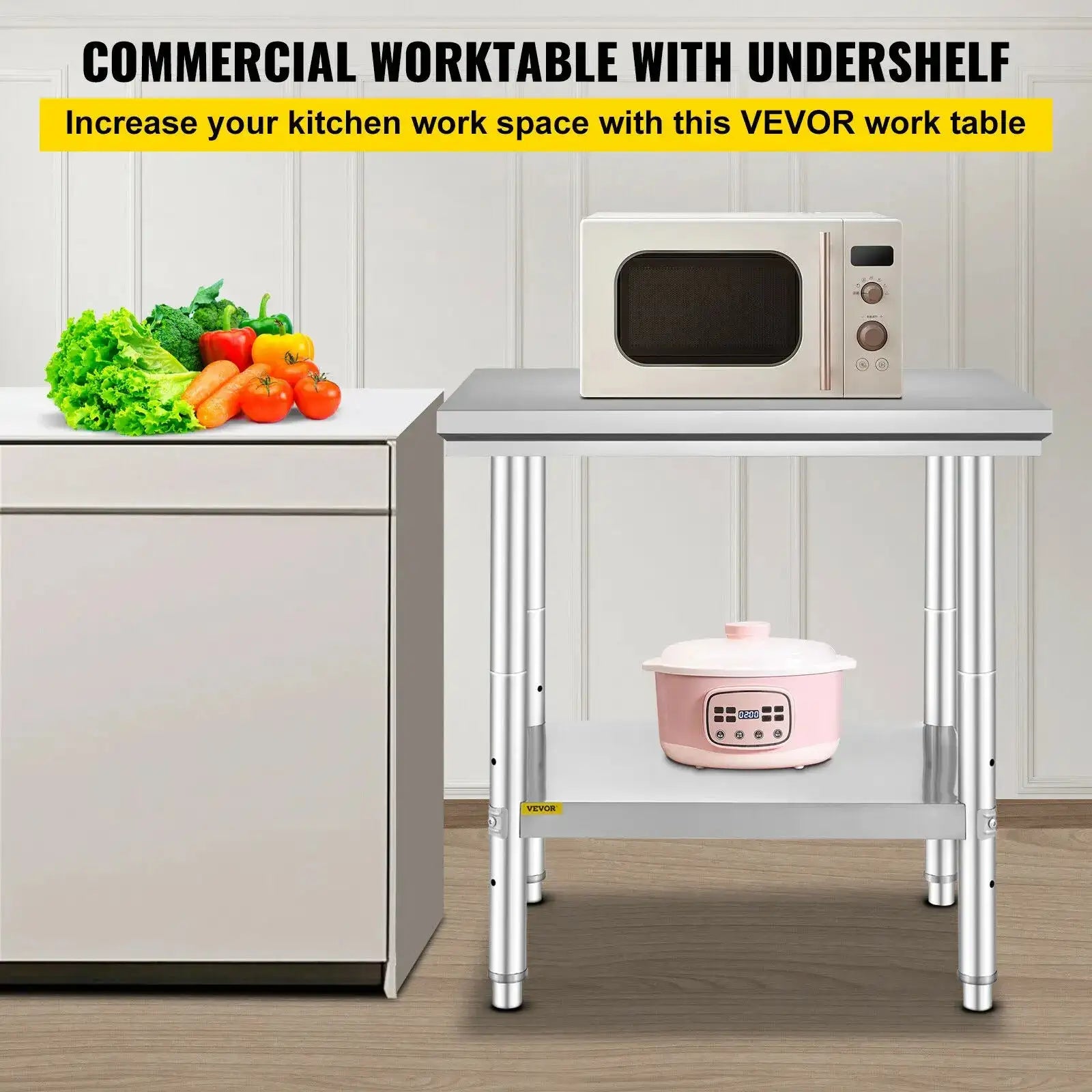 Stainless Steel Kitchen Work Bench With Undershelf 330Lbs