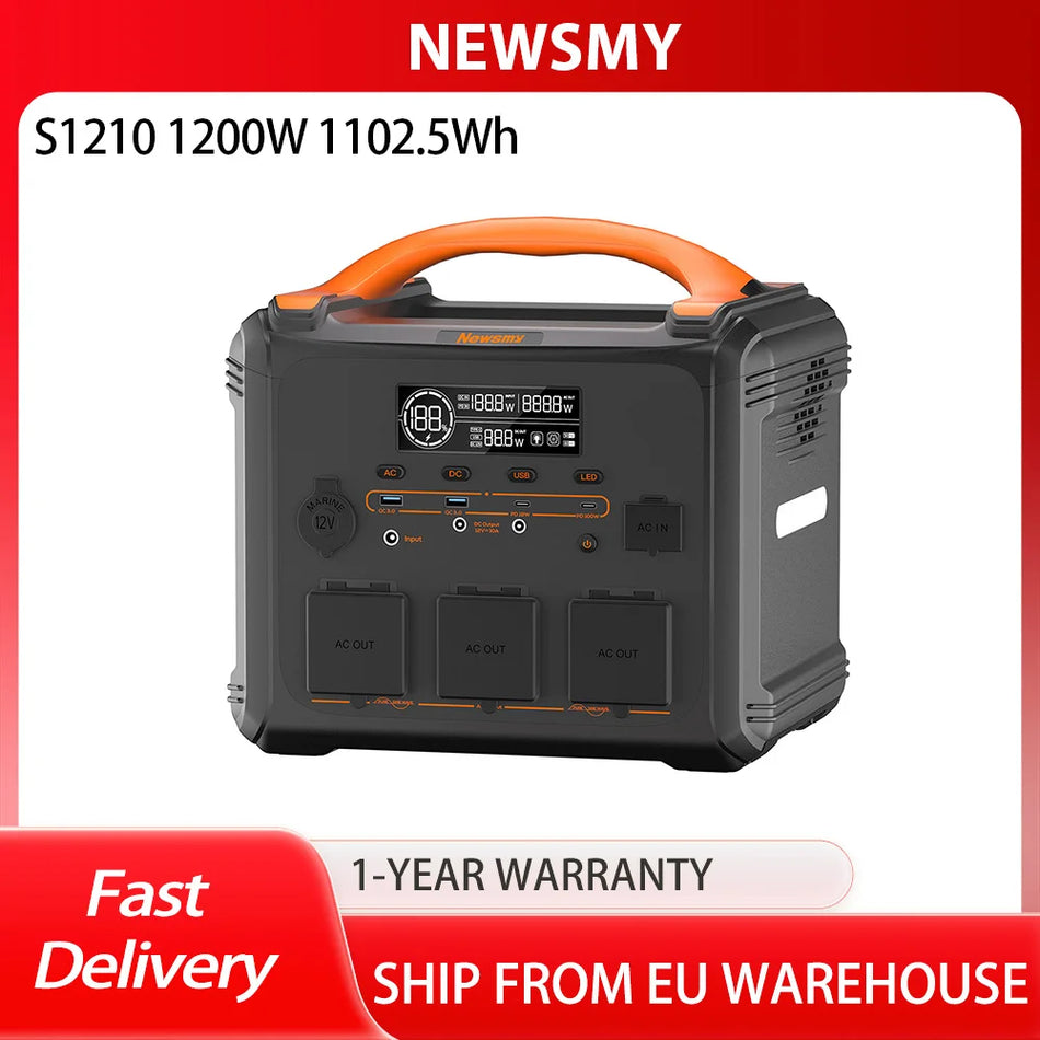 Newsmy S1210 1200W Portatīvā Enerģijas Stacija ar 1102.5Wh LiFeMnPo4 Akumulatoru, PD100W Izeja, 1.2 Stundas Ātrā Uzlāde