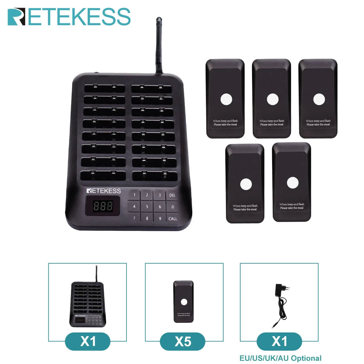 Retekess TD157 Restaurant Pager &ndash; Extended Range Paging 1-5-Black / CHINA