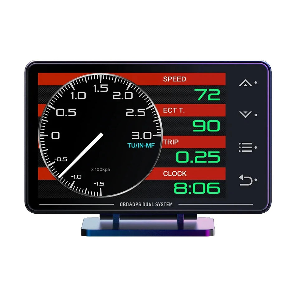 Päänäyttö OBD2 GPS LCD-mittarilla, jossa on vesilämpötila- ja öljylämpömittari