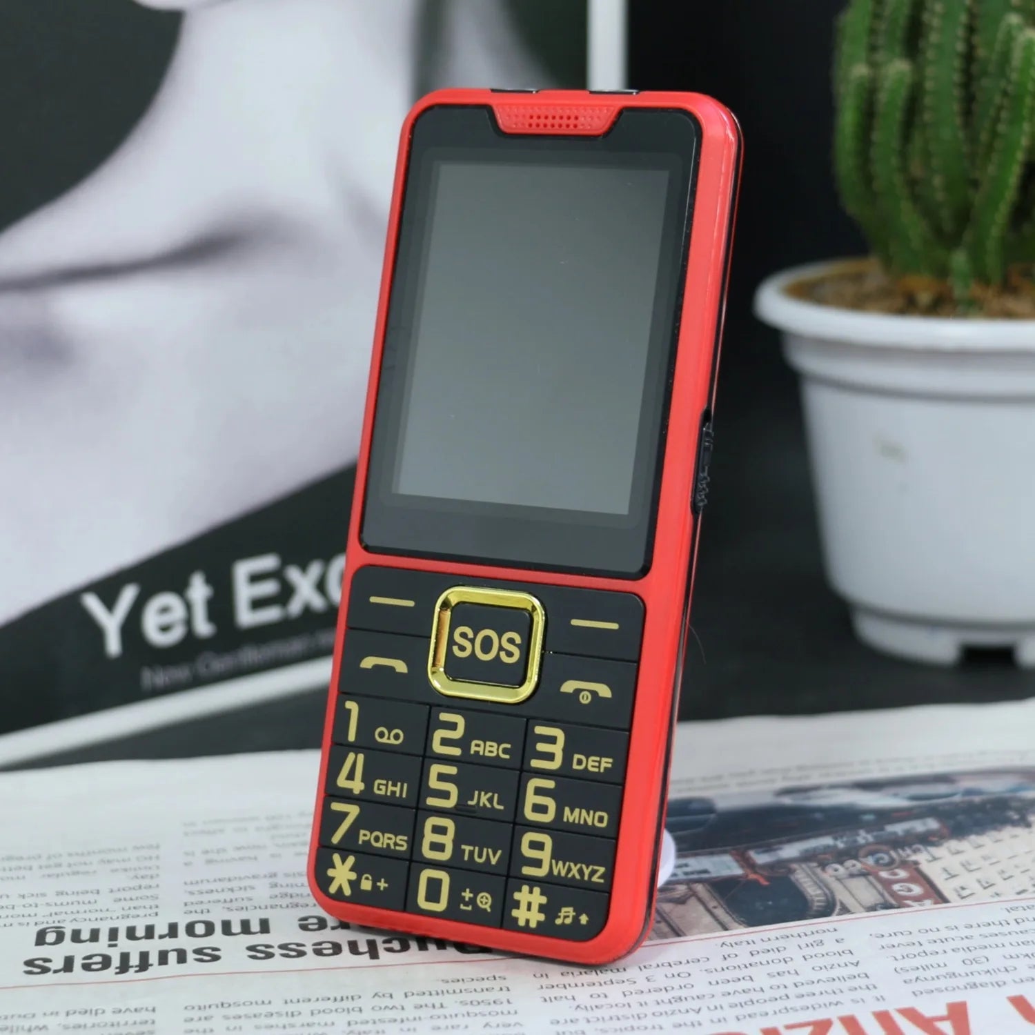 GSM 2G Unlocked Elderly Push Button Phone &ndash; Dual SIM SOS Key Red / Full set