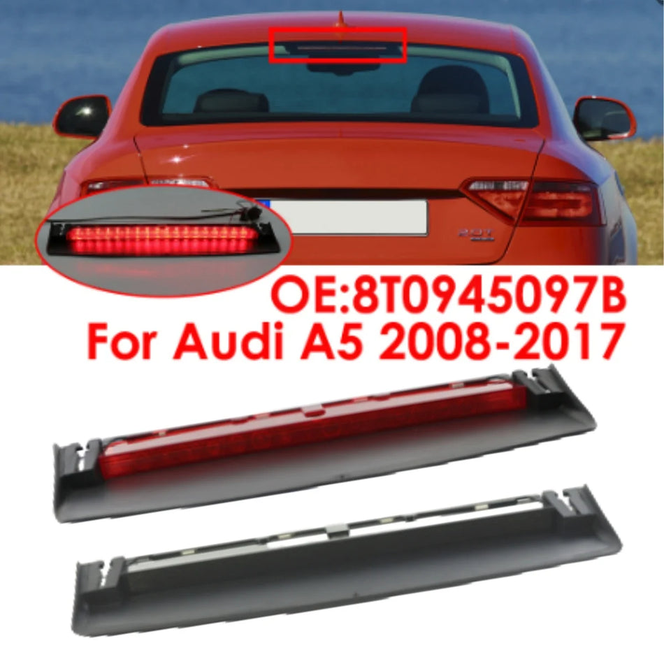 Światło hamowania dla Audi A5 2008-2017, czerwone LED-owe, o wysokim montażu, plastik ABS, czarna soczewka, część zamienna