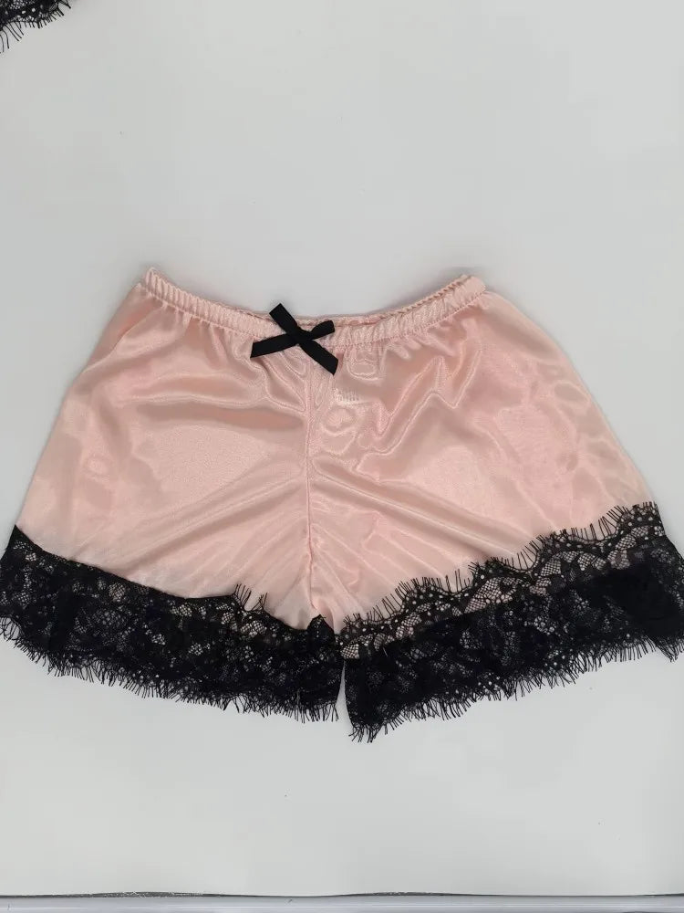 Summer Lace Silk Pajama Set Women Sleepwear - Sexy &amp; Comfortable Lingerie Cami Top with Shorts