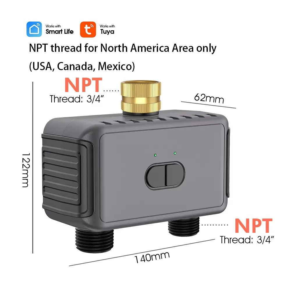 2 Outlets WiFi Tuya Watering Timer &ndash; Smart Life Rain Delay NPT (US CA)