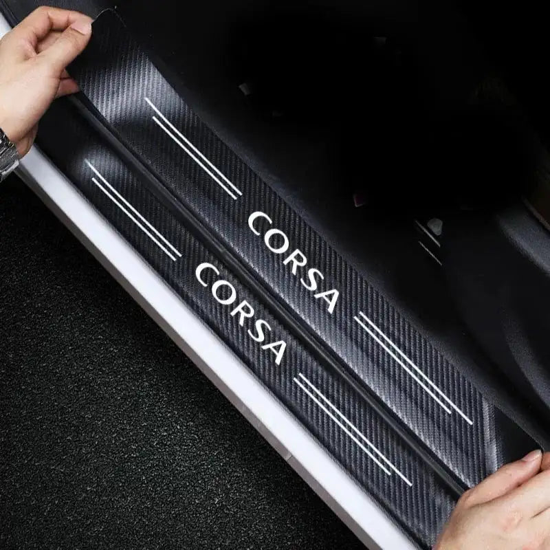 Opel Corsa Door Threshold Protectors Carbon Fiber Leather