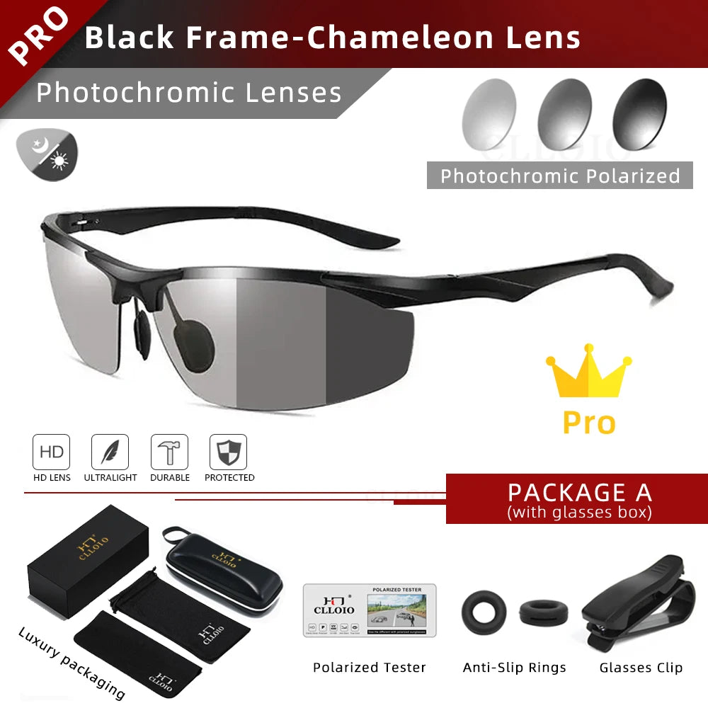 CLLOIO Photochromic Aluminum Sunglasses &ndash; Polarized UV400 Black-Photochromic