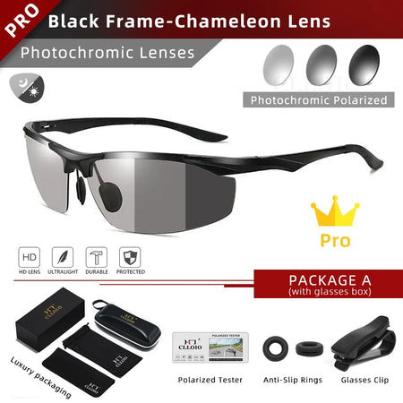 CLLOIO Photochromic Aluminum Sunglasses &ndash; Polarized UV400 Black-Photochromic