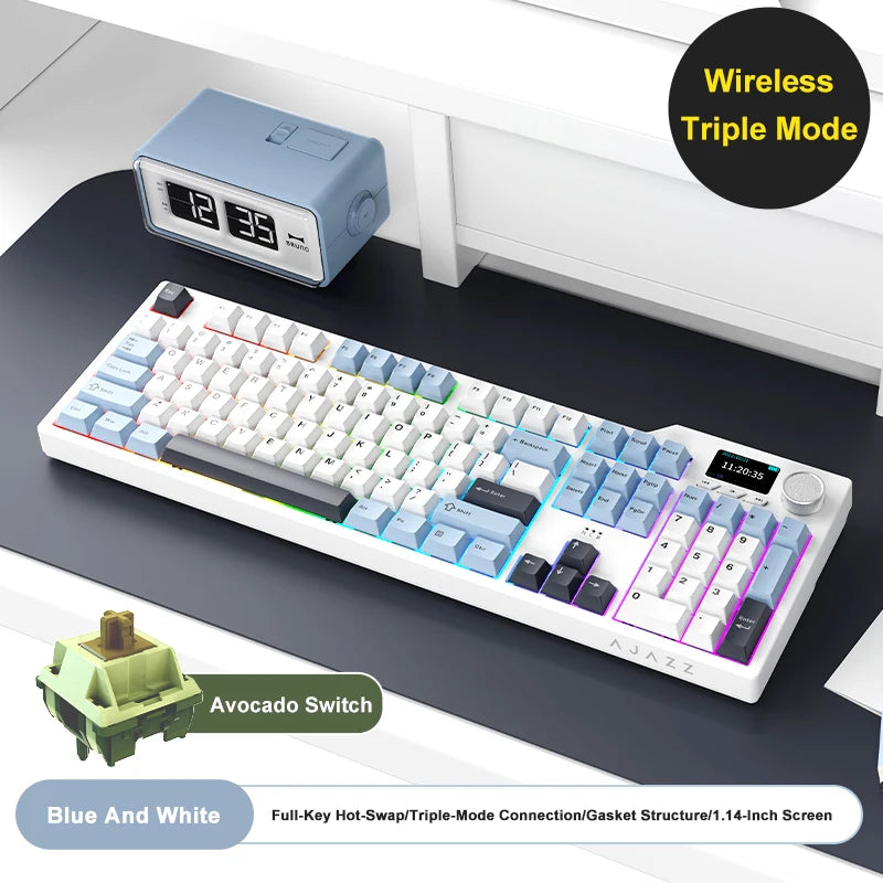 Ajazz AK35I V3 MAX Keyboard &ndash; Tri-Mode Connectivity Blue White