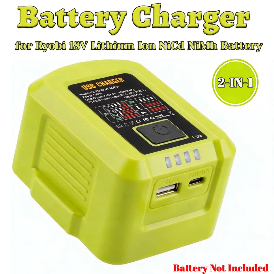 100W Portable USB Charger Compatible With Ryobi ONE Plus 18V Battery