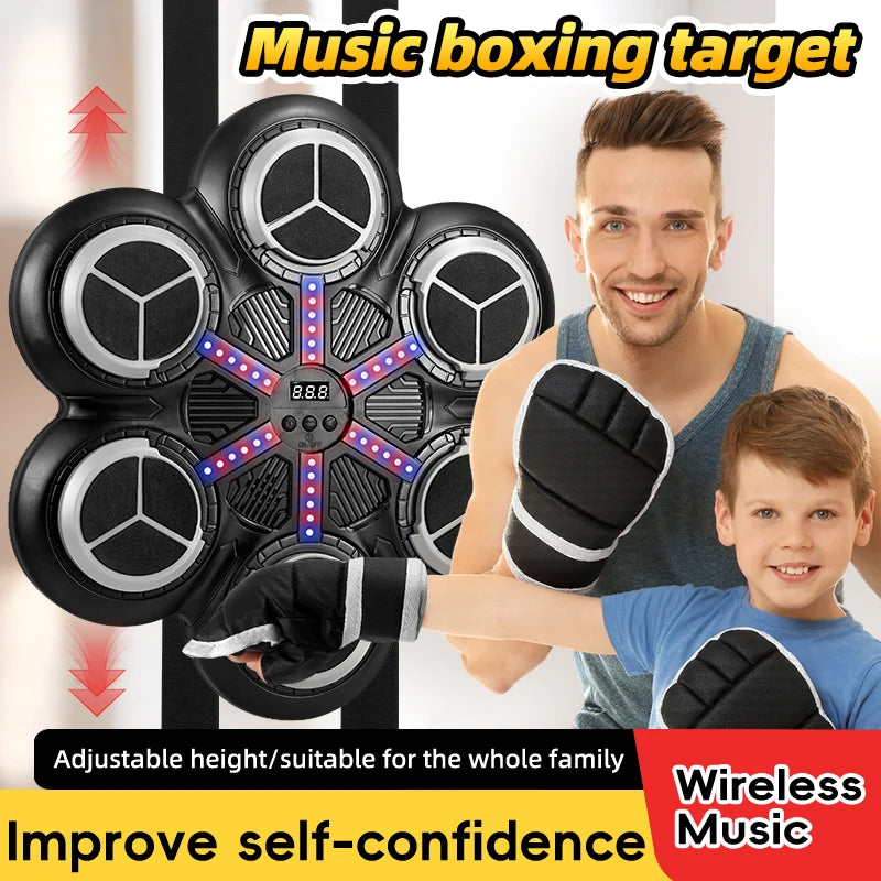 Wall Mounted Musical Boxing Trainer with LED Lights, Bluetooth Audio, 5 Speed Modes, Includes Gloves for Home Fitness