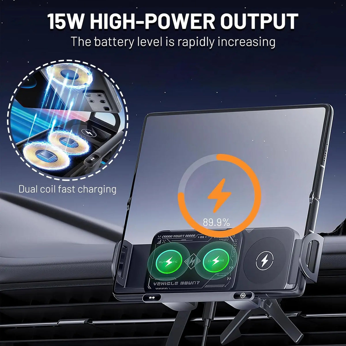 CrownQu 2-in-1 Car Wireless Charger &ndash; 15W Fast Charging Convenience