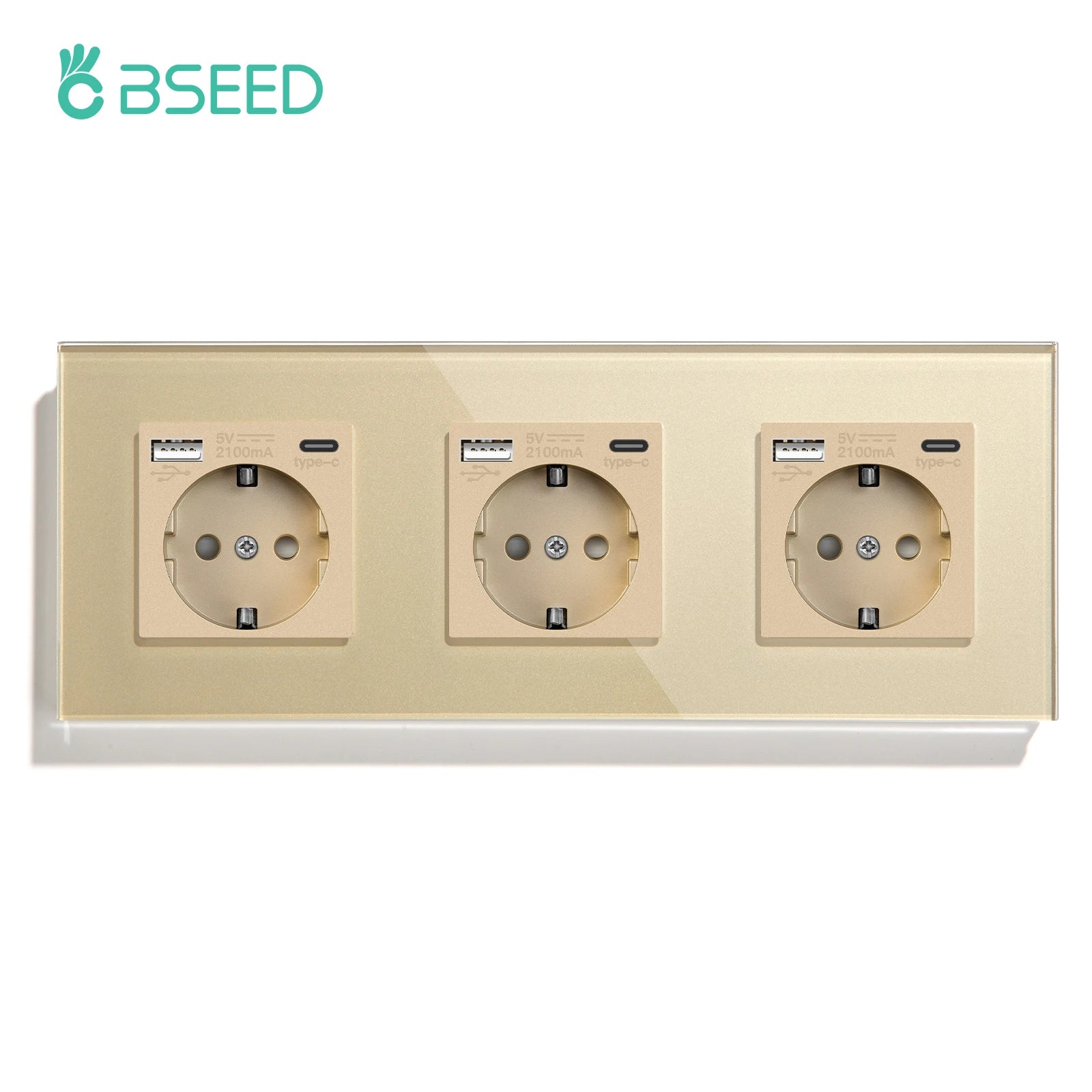 BSEED Touch Switch with USB Sockets and Glass Panel - EU Standard Triple Type-C Socket / EU standard