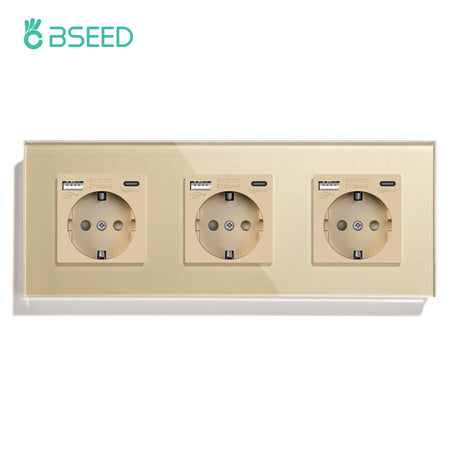BSEED Touch Switch with USB Sockets and Glass Panel - EU Standard Triple Type-C Socket / EU standard