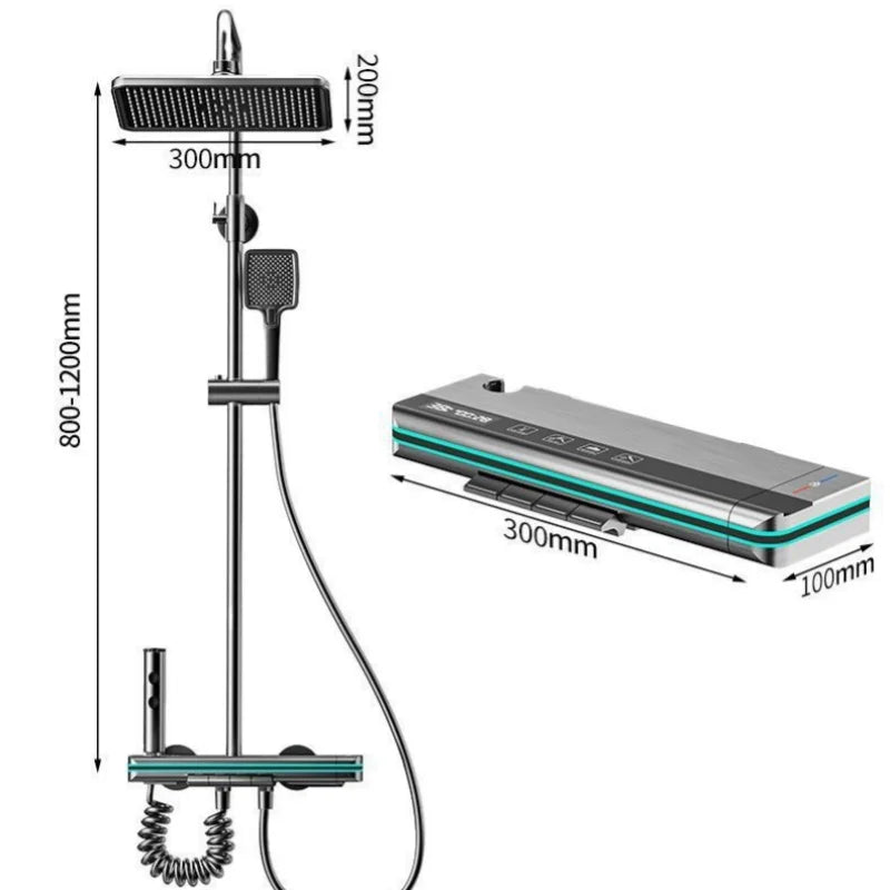 Sprchová baterie s digitálním zobrazením teploty, mosazné tělo, chromový povrch, kompletní sada