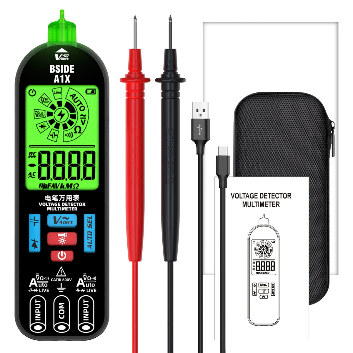BSIDE A1 Voltage Tester Pen Multimeter - Non Contact Live A1X with bag / CHINA