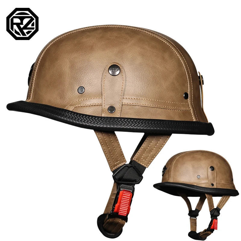 ORZ Retro Motorcycle Helmet &ndash; PU Leather Wrapped WWII Style 2 / XL