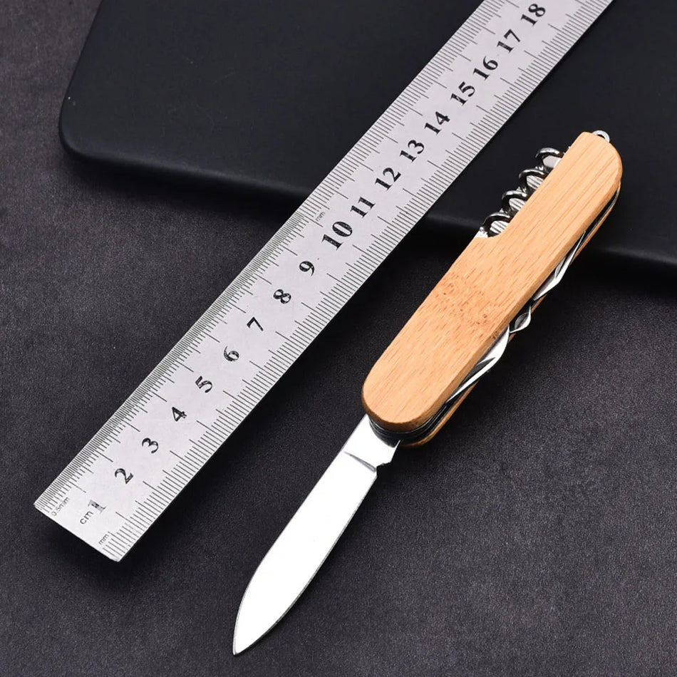 🟠 Ξύλινο λαβή Ελβετικό μαχαίρι 11 σε 1 φορητό πτυσσόμενο μαχαίρι στρατού EDC Multitool Survival Gadgets Camping Εργαλεία έκτακτης ανάγκης
