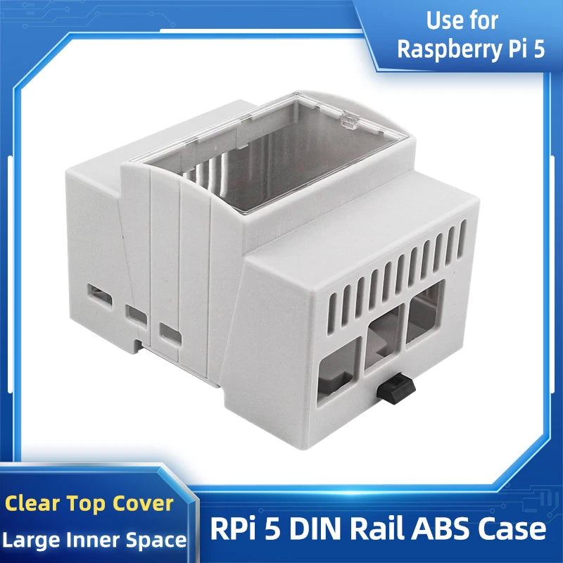 Raspberry Pi 5 DIN Rail Case &ndash; Large Inner Space with Clear Top Window