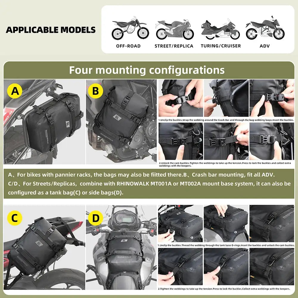 Rhinowalk 2 PCS Motorcycle Crash Bar Bag 100%Waterproof Universal Motor Dry Bumper Bag 6L Pannier Side Bag Tool Pack Summer by InterCyprus Trading Ltd