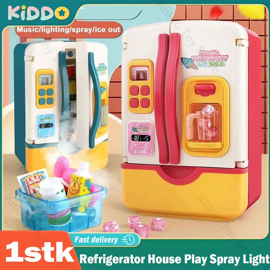 Mini Double Door Refrigerator Toy for Pretend Kitchen Play, ABS Plastic