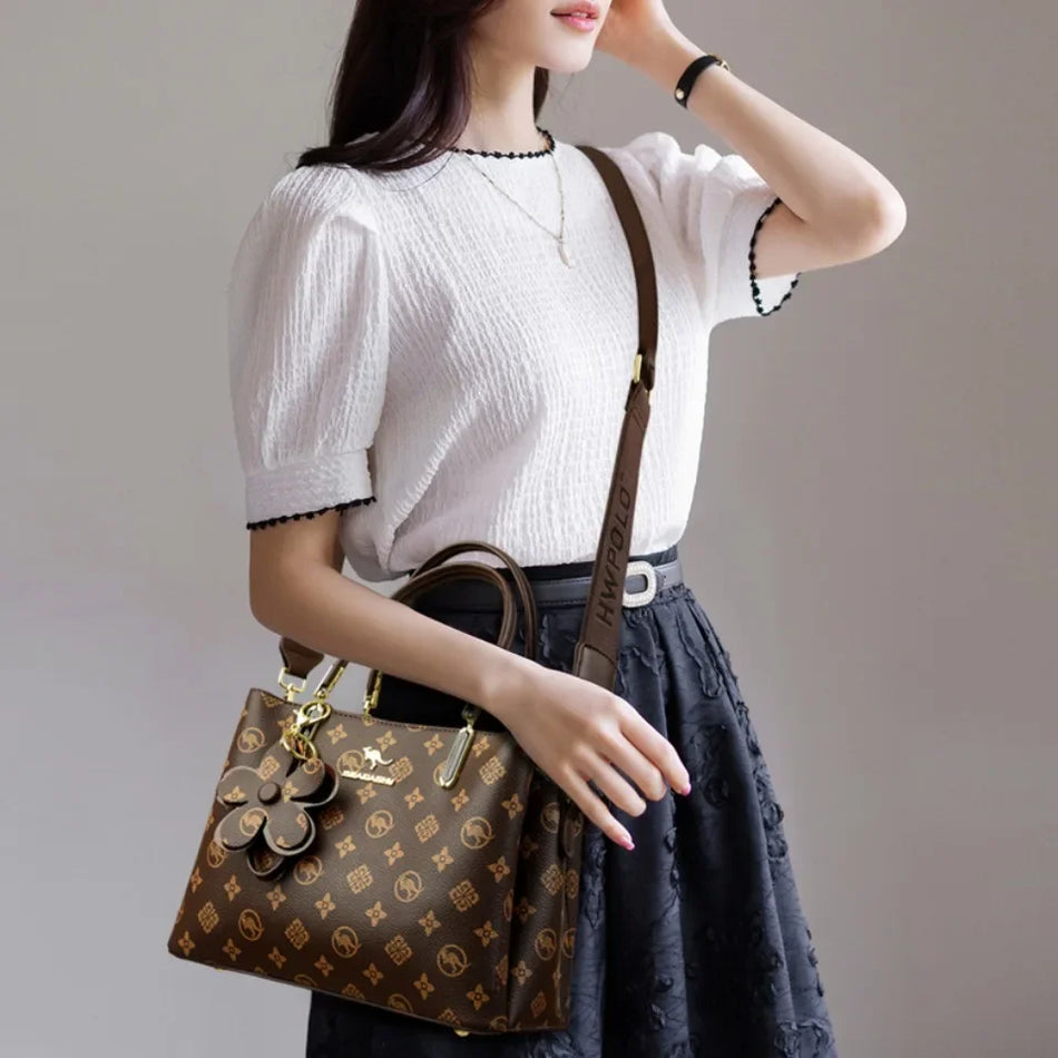Fashion Print Women Top-Handle Bag with Microfiber Leather Look, Luxury Designer Shoulder Crossbody