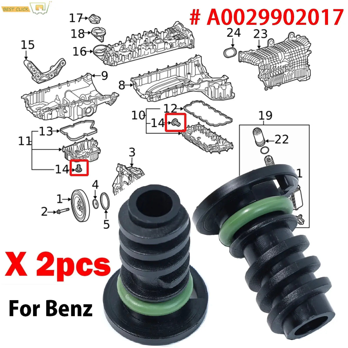 2Pcs Engine Oil Sump Screw Plug Drain For Benz A C E G M S V Class W166 W447 V222 W222 X222 A217 C217 B907 B910 A0029902017 by InterCyprus Trading Ltd