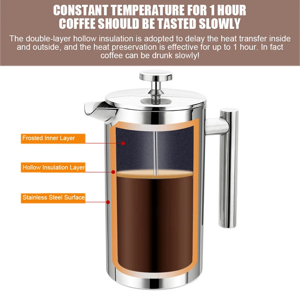 Premium Stainless Steel French Press Coffee Maker with Double Wall Insulation