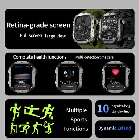 LAXASFIT Smartwatch Bluetooth Talk 2In HR LED Flashlight