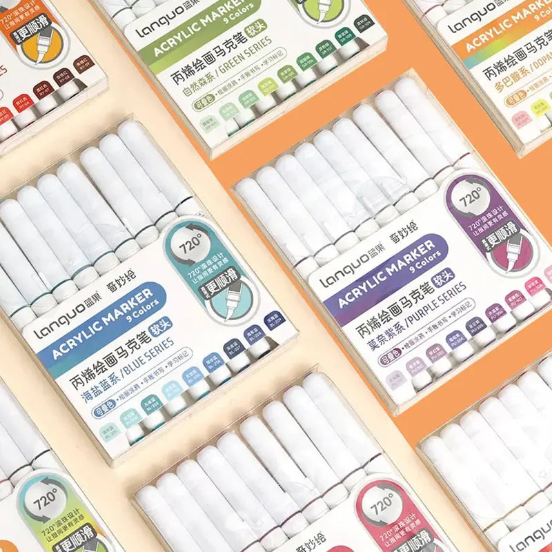 9-Piece Soft Brush Acrylic Marker Pen Set for DIY Hand Drawn Art, Student Graffiti, and Painting - M720