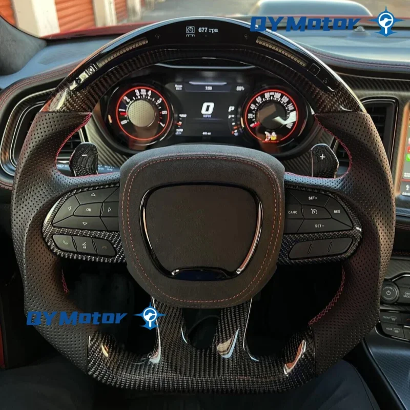 Dodge Challenger LED Kierownica z Włókna Węglowego z Perforowaną Skórą