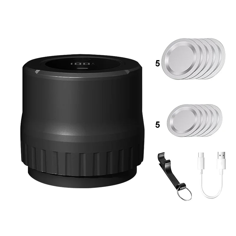 Electric Jar Vacuum Sealer Cordless Jar Kit &ndash; Two Jar Sizes black