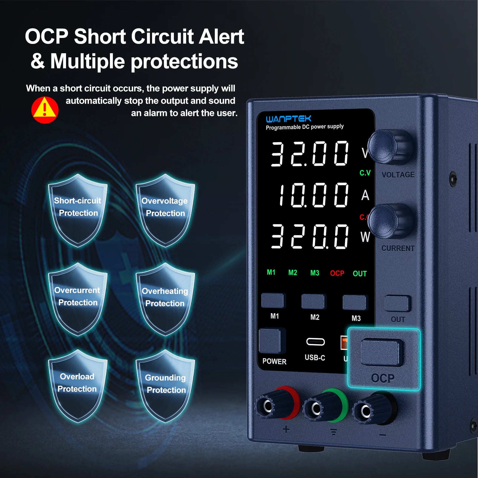 Wanptek 32V 10A Adjustable DC Power Supply with Fast Charging &amp; Memory Function