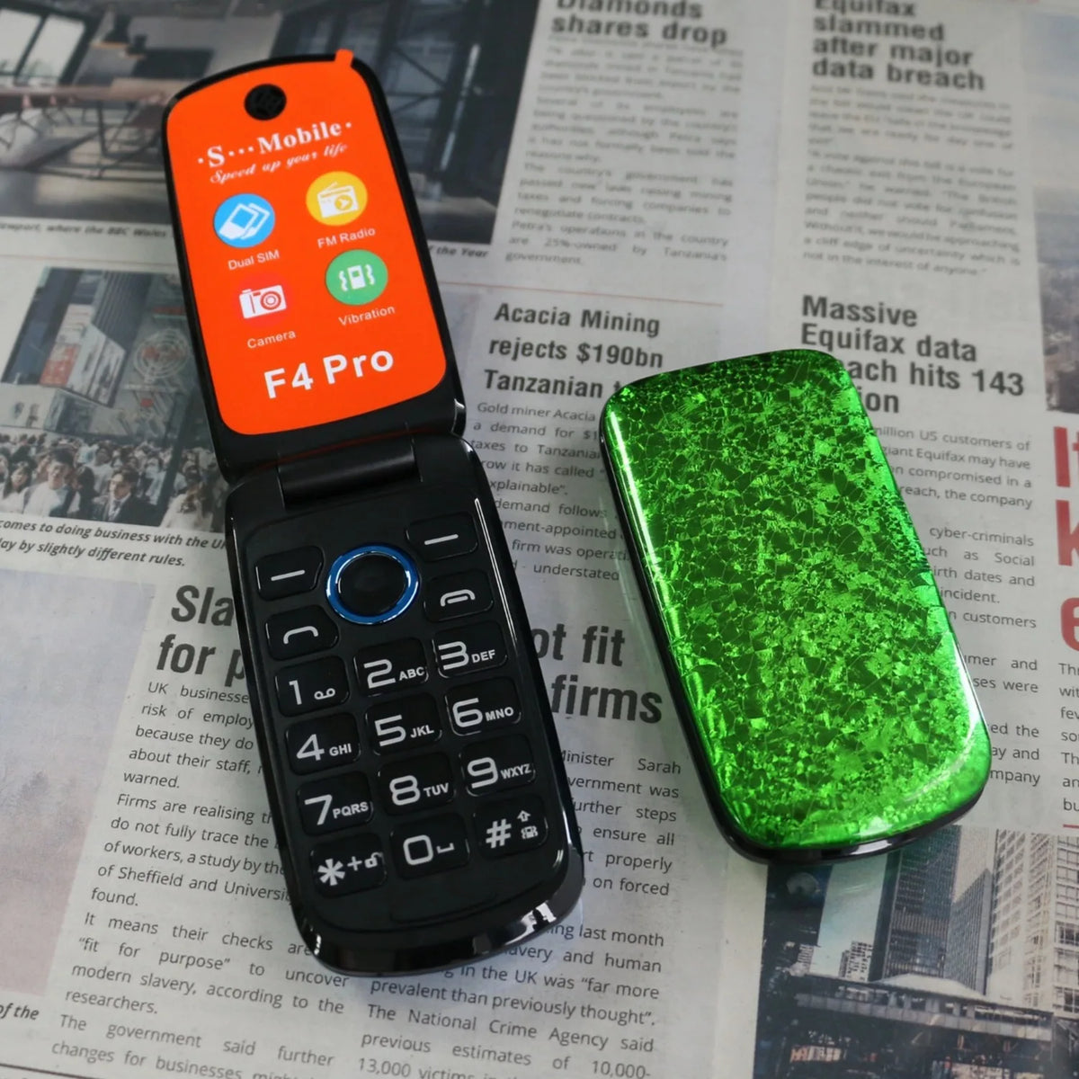 Cute Small Flip Clamshell Elderly Phone - Large Push Button Green / Standard