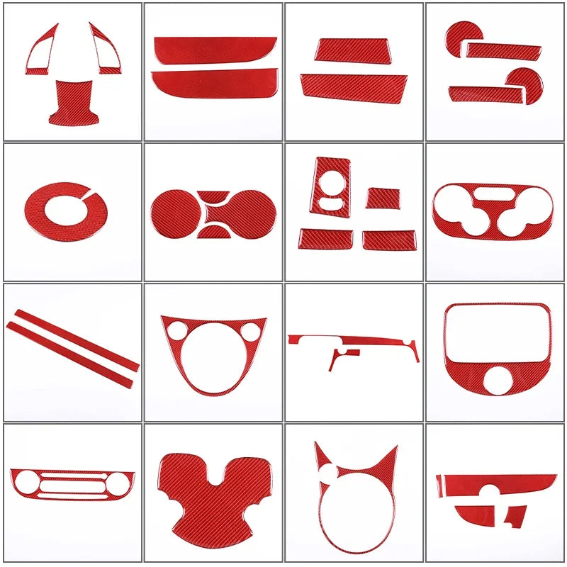 Fiat 500 kolfiber växelpanel klistermärkesset 2007 2019 röd