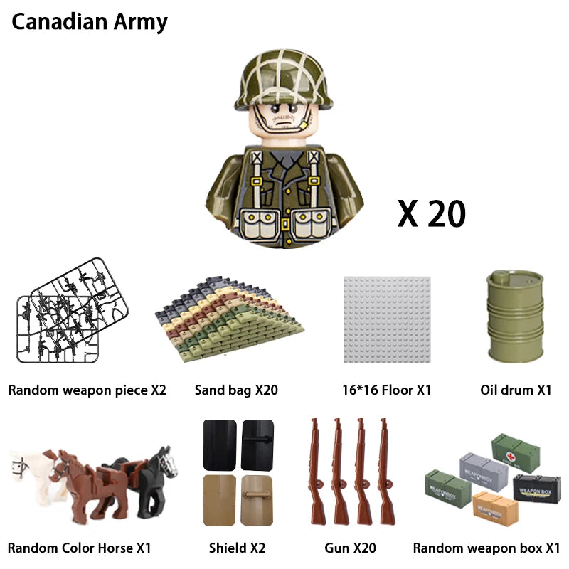 WWII Military Soldier Building Blocks Set - Compatible with Lego, Mini Gun Model Toy for Kids and Collectors
